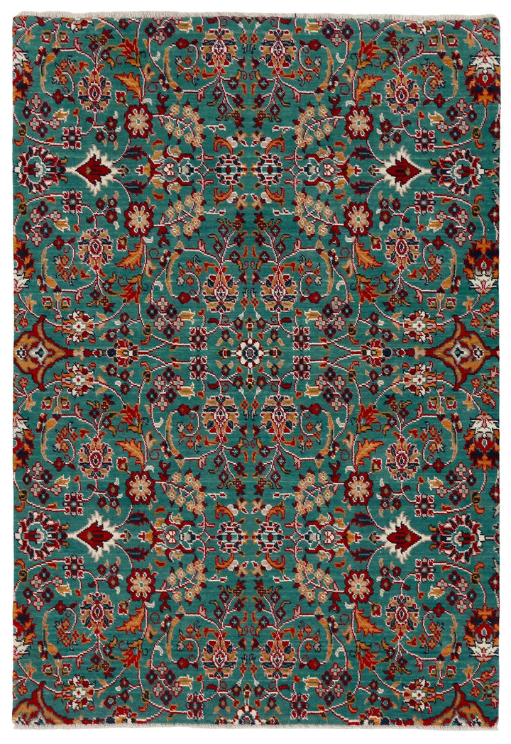 Traditional Floral Design Green And Red Wool Area Rug - The Rug Decor