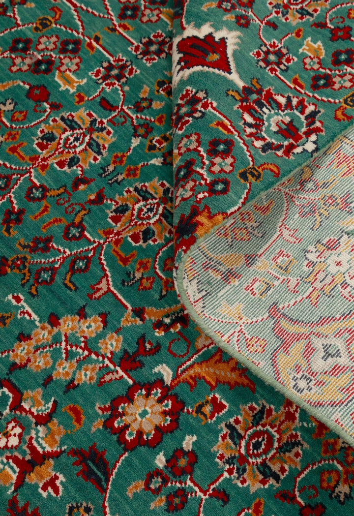 Traditional Floral Design Green And Red Wool Area Rug - The Rug Decor