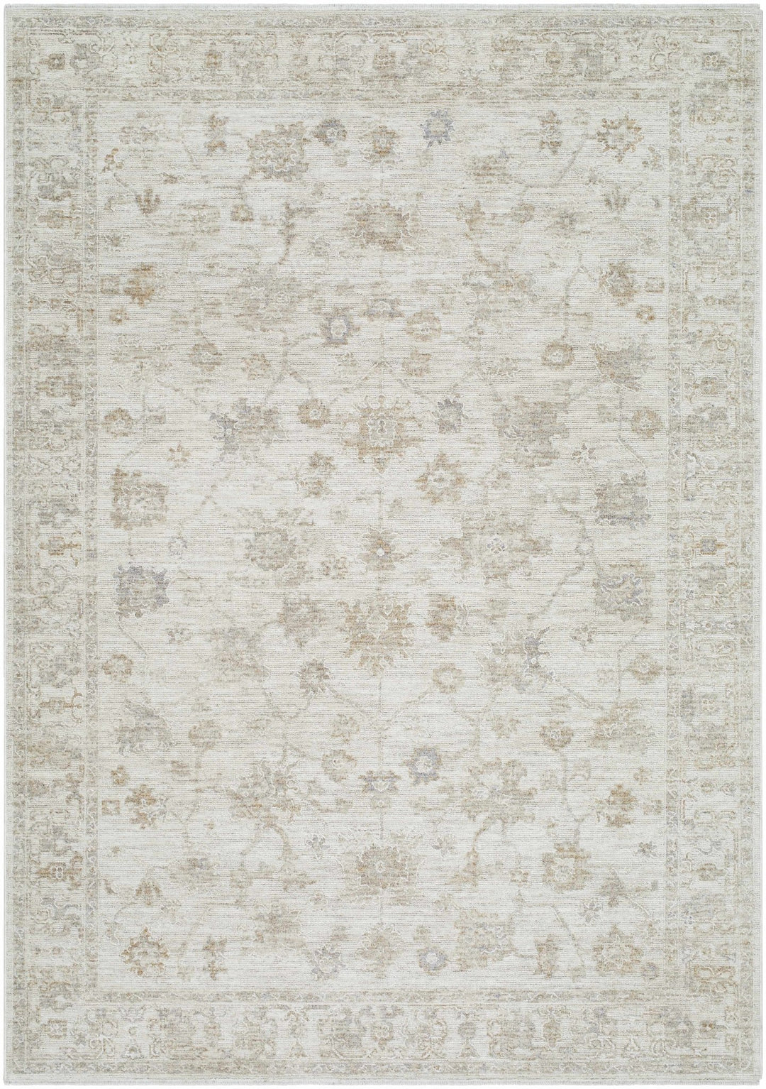 Traditional Floral Design Silver Machine Woven Area Rug - The Rug Decor
