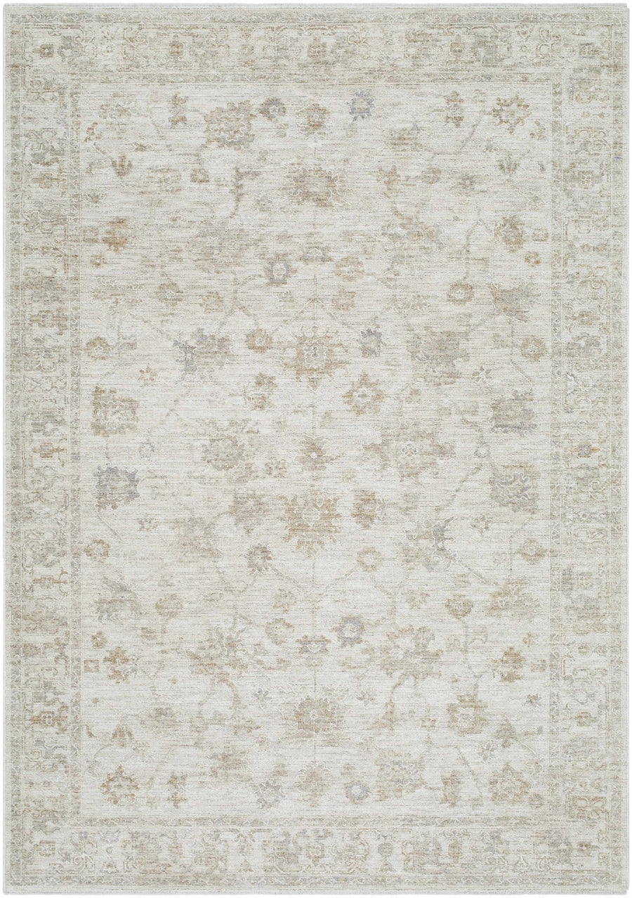 Traditional Floral Design Silver Machine Woven Area Rug - The Rug Decor