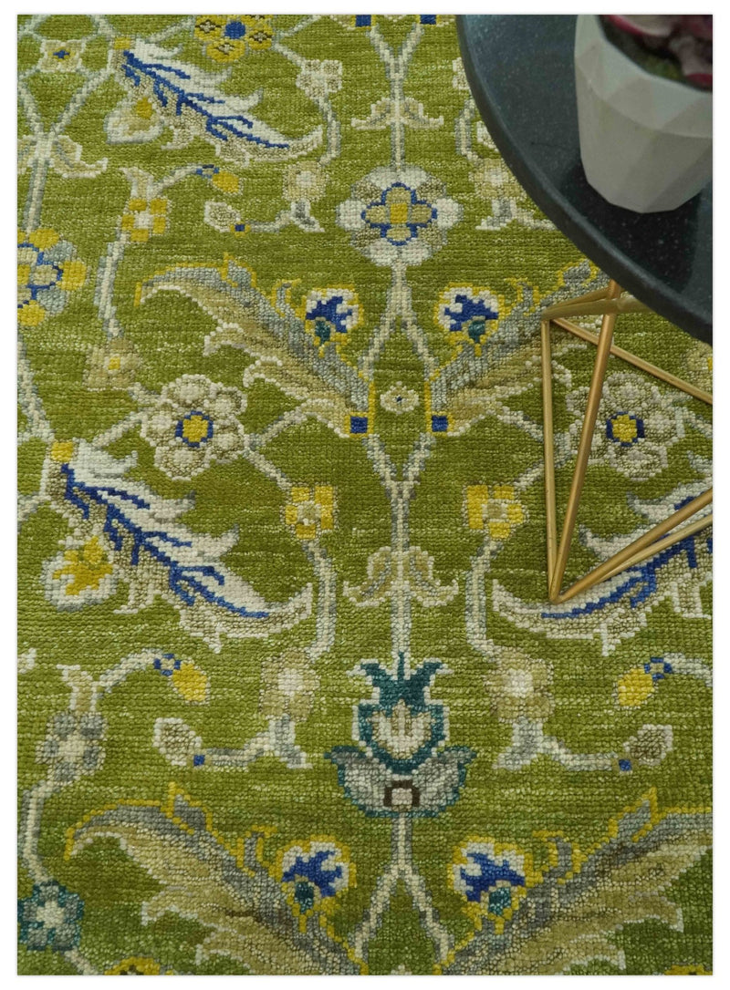 Traditional Floral Green and Blue Hand Knotted 8x10 wool area rug - The Rug Decor