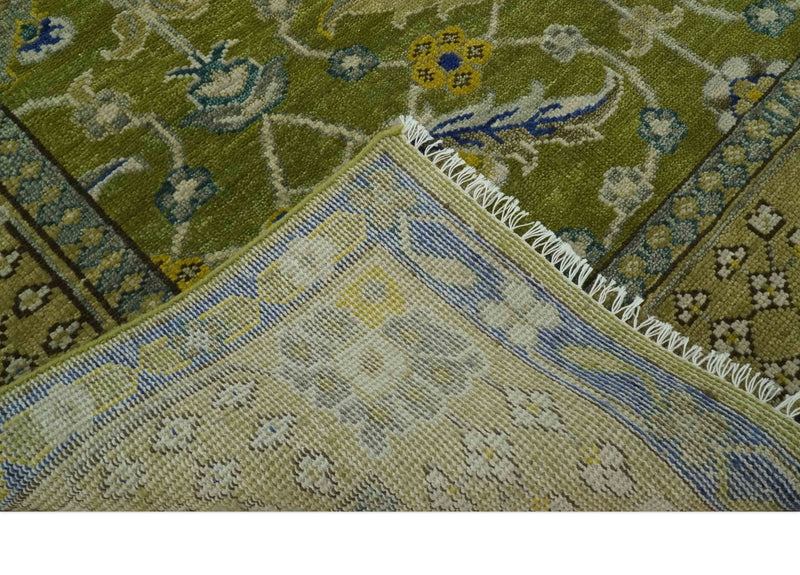 Traditional Floral Green and Blue Hand Knotted 8x10 wool area rug - The Rug Decor