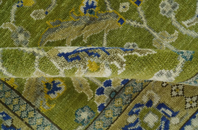 Traditional Floral Green and Blue Hand Knotted 8x10 wool area rug - The Rug Decor