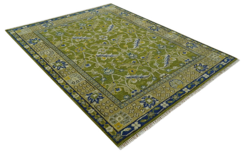 Traditional Floral Green and Blue Hand Knotted 8x10 wool area rug - The Rug Decor