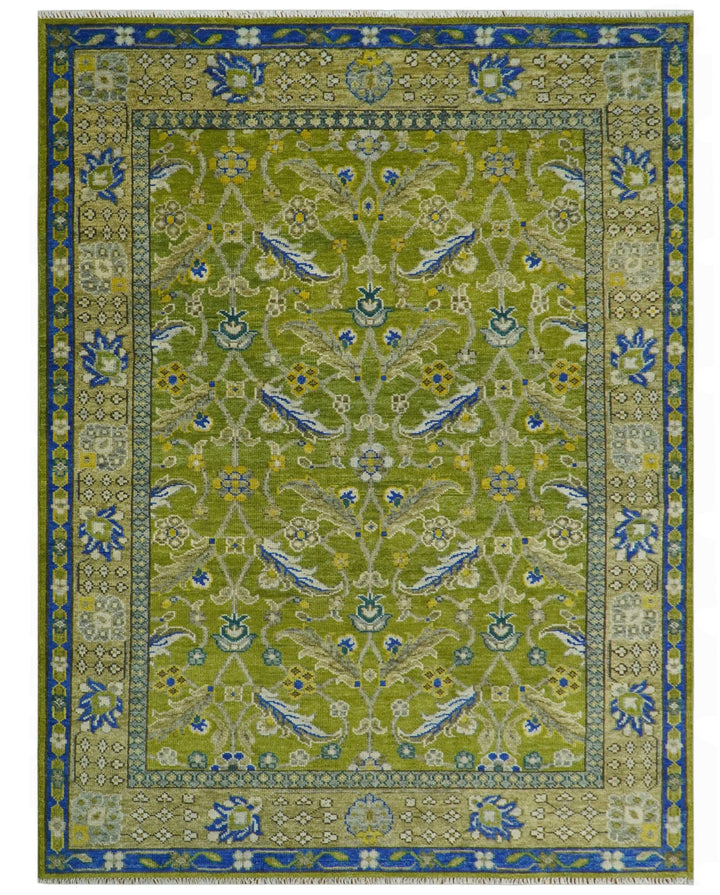 Traditional Floral Green and Blue Hand Knotted Multi size wool area rug - The Rug Decor