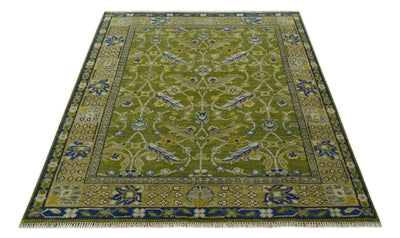 Traditional Floral Green and Blue Hand Knotted Multi size wool area rug - The Rug Decor