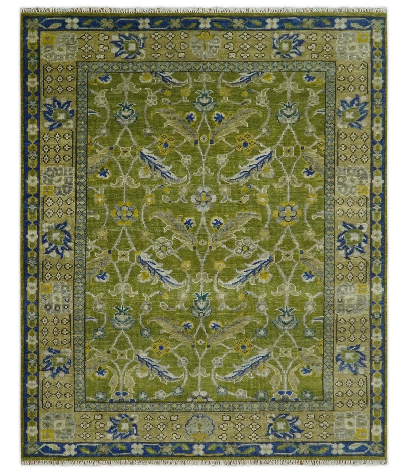 Traditional Floral Green and Blue Hand Knotted Multi size wool area rug - The Rug Decor