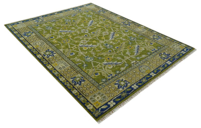 Traditional Floral Green and Blue Hand Knotted Multi size wool area rug - The Rug Decor