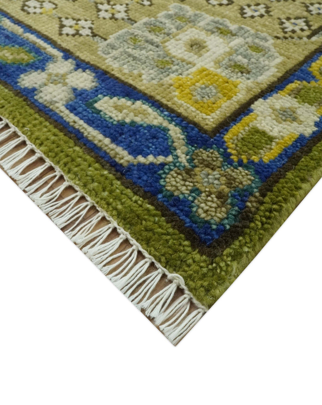 Traditional Floral Green and Blue Hand Knotted Multi size wool area rug - The Rug Decor