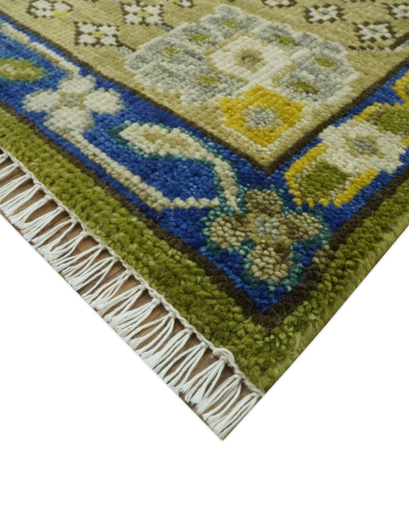 Traditional Floral Green and Blue Hand Knotted Multi size wool area rug - The Rug Decor