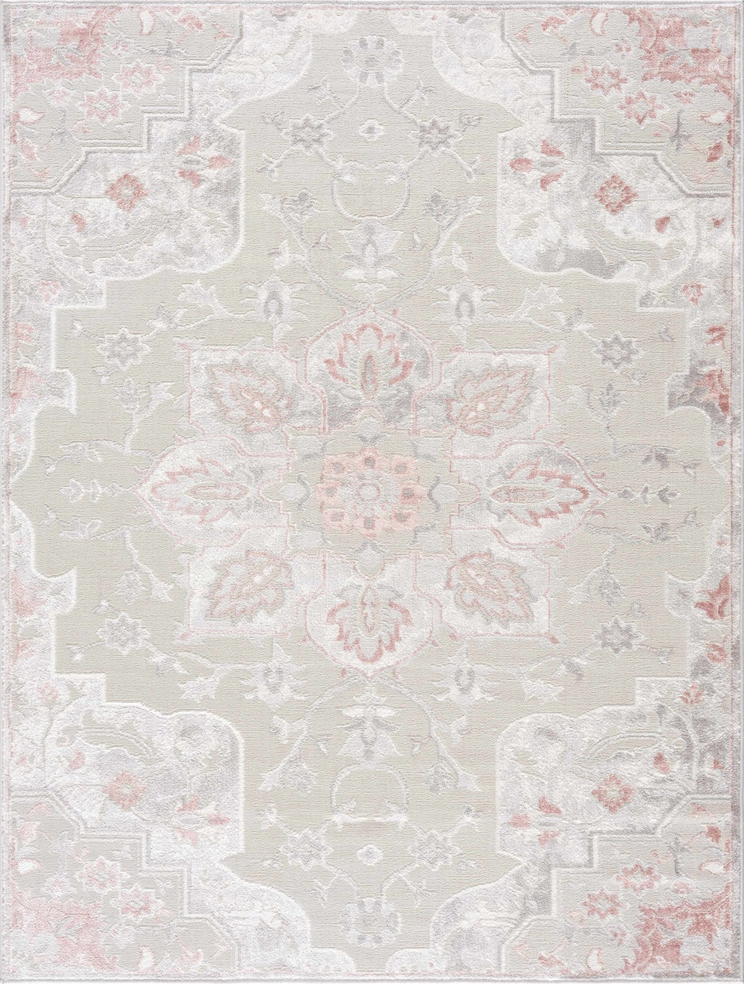 Traditional Floral Medallion Ivory, Silver and Peach Area Rug - The Rug Decor