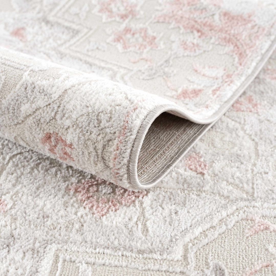 Traditional Floral Medallion Ivory, Silver and Peach Area Rug - The Rug Decor