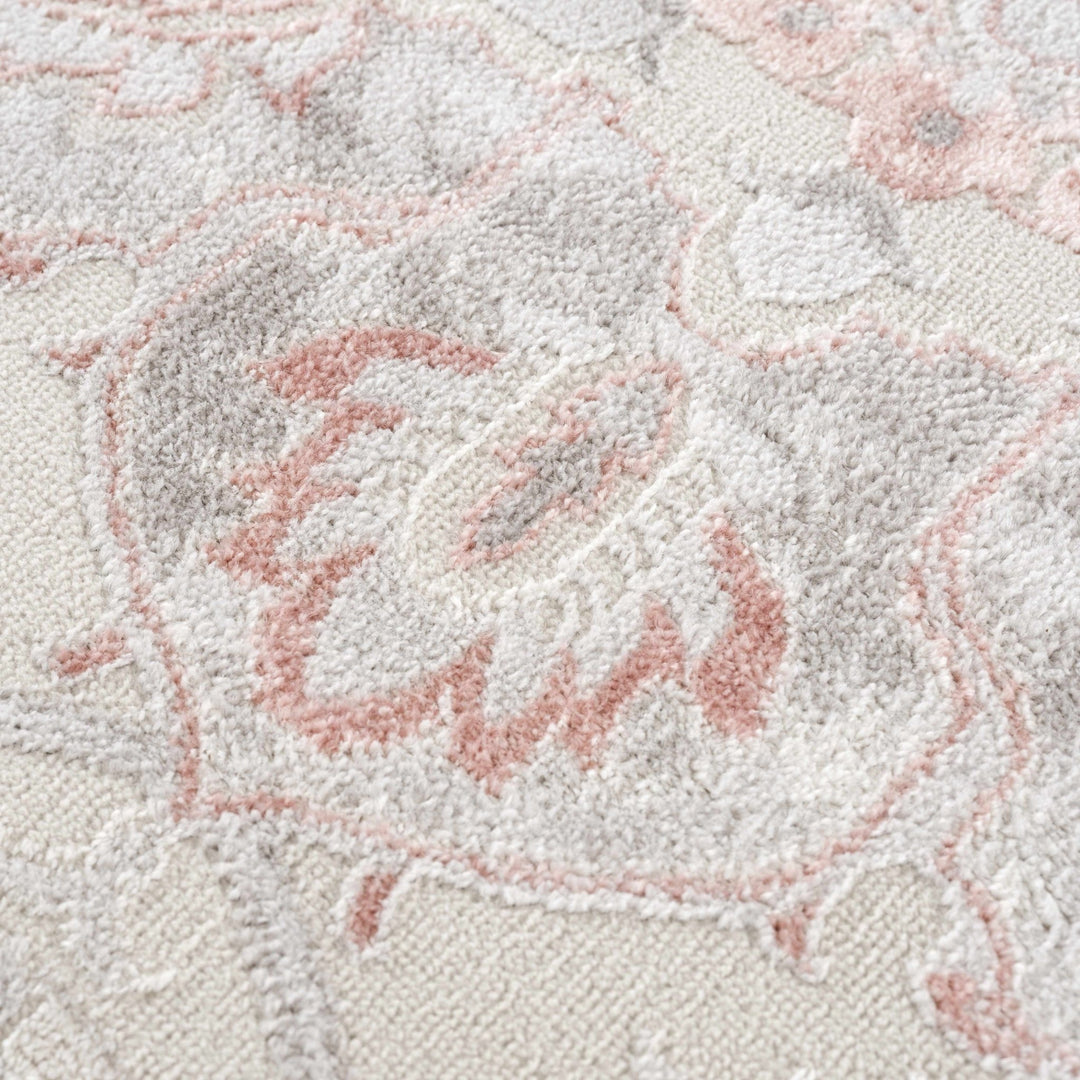 Traditional Floral Medallion Ivory, Silver and Peach Area Rug - The Rug Decor