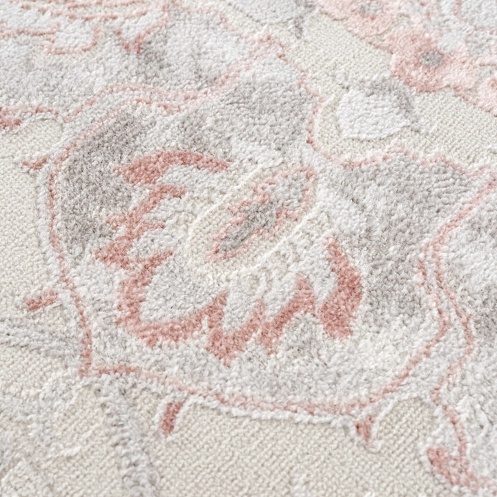 Traditional Floral Medallion Ivory, Silver and Peach Area Rug - The Rug Decor