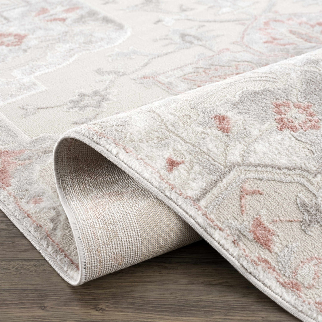Traditional Floral Medallion Ivory, Silver and Peach Area Rug - The Rug Decor