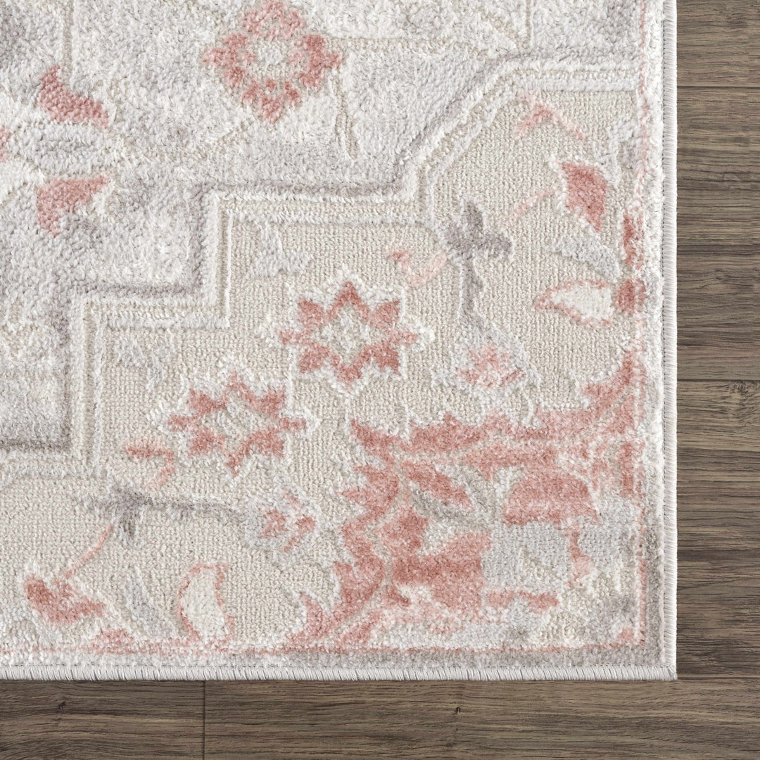 Traditional Floral Medallion Ivory, Silver and Peach Area Rug - The Rug Decor