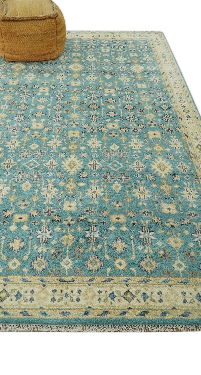 Traditional Floral Motif Blue and Beige 6x9 Hand Knotted wool area rug - The Rug Decor