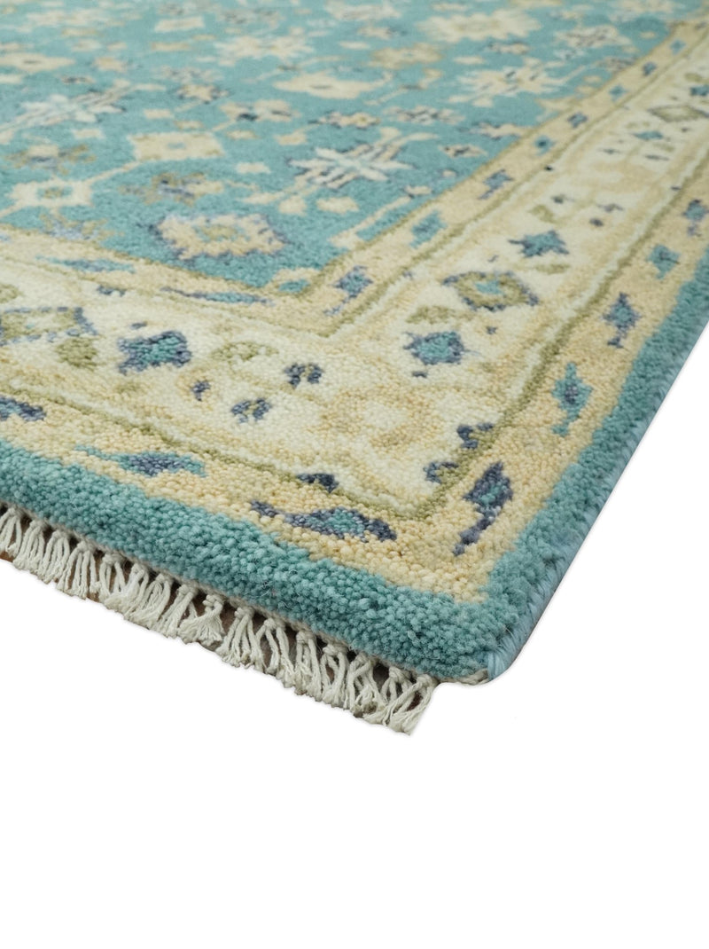 Traditional Floral Motif Blue and Beige 6x9 Hand Knotted wool area rug - The Rug Decor