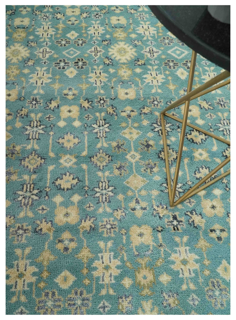 Traditional Floral Motif Blue and Beige 6x9 Hand Knotted wool area rug - The Rug Decor