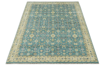 Traditional Floral Motif Blue and Beige 6x9 Hand Knotted wool area rug - The Rug Decor