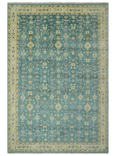 Traditional Floral Motif Blue and Beige 6x9 Hand Knotted wool area rug - The Rug Decor