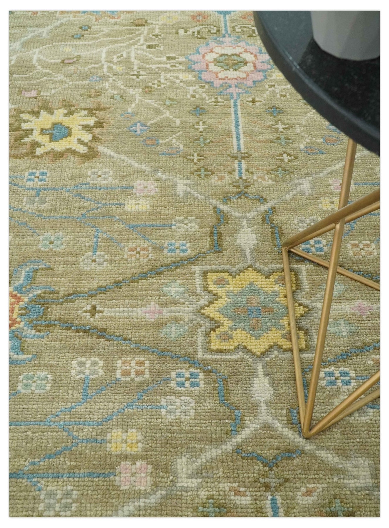 Traditional Floral Olive and Ivory Oriental Oushak wool rug – The Rug Decor