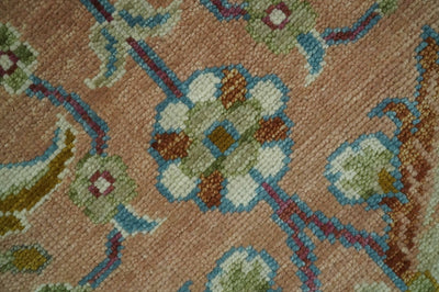 Traditional Floral Peach and Green Hand Knotted Custom Made wool area rug - The Rug Decor