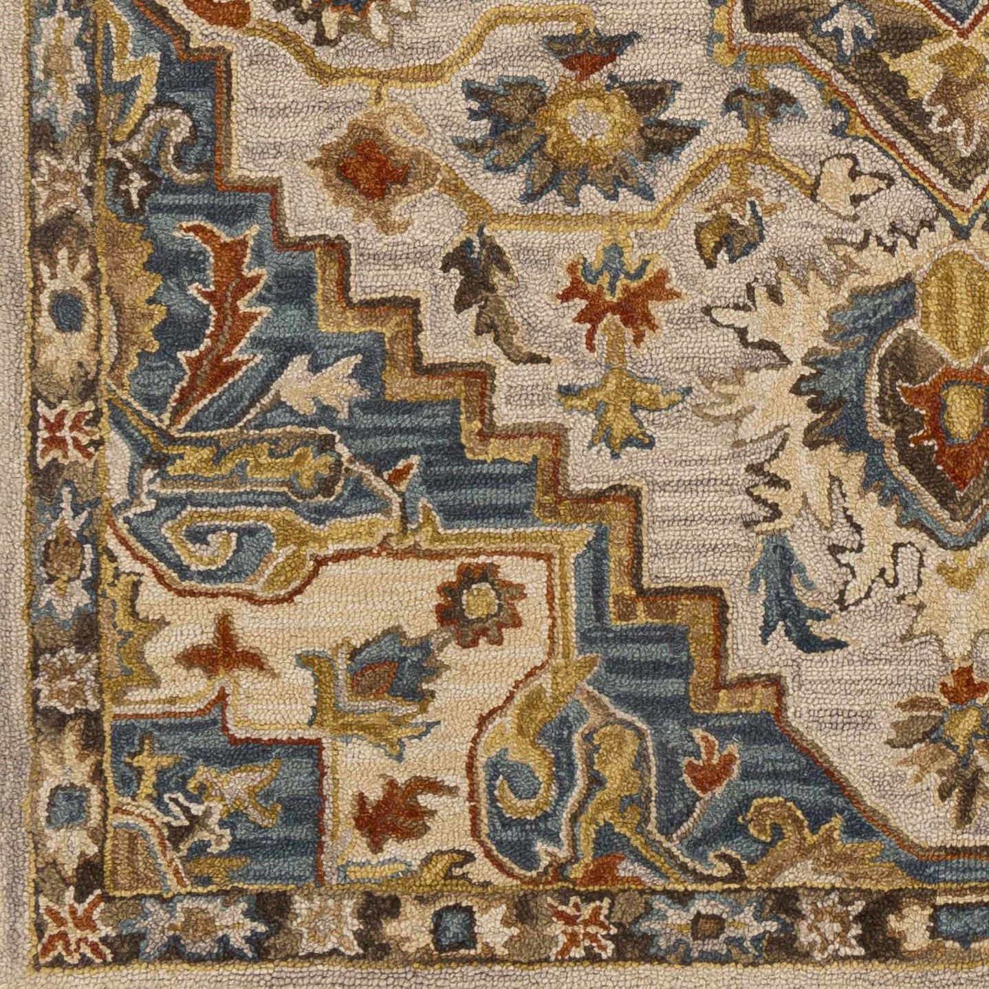 Traditional Floral Peach, Purple Teal and Rust Medallion Hand Tufted wool Area Rug - The Rug Decor