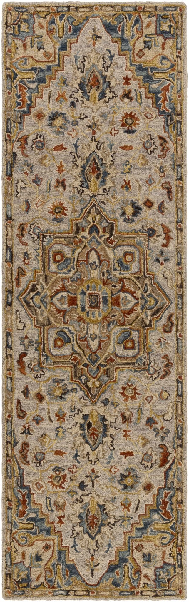 Traditional Floral Peach, Purple Teal and Rust Medallion Hand Tufted wool Area Rug - The Rug Decor
