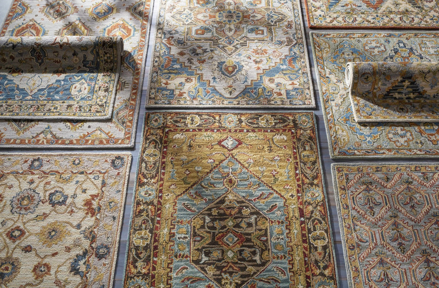 Traditional Floral Peach, Purple Teal and Rust Medallion Hand Tufted wool Area Rug - The Rug Decor