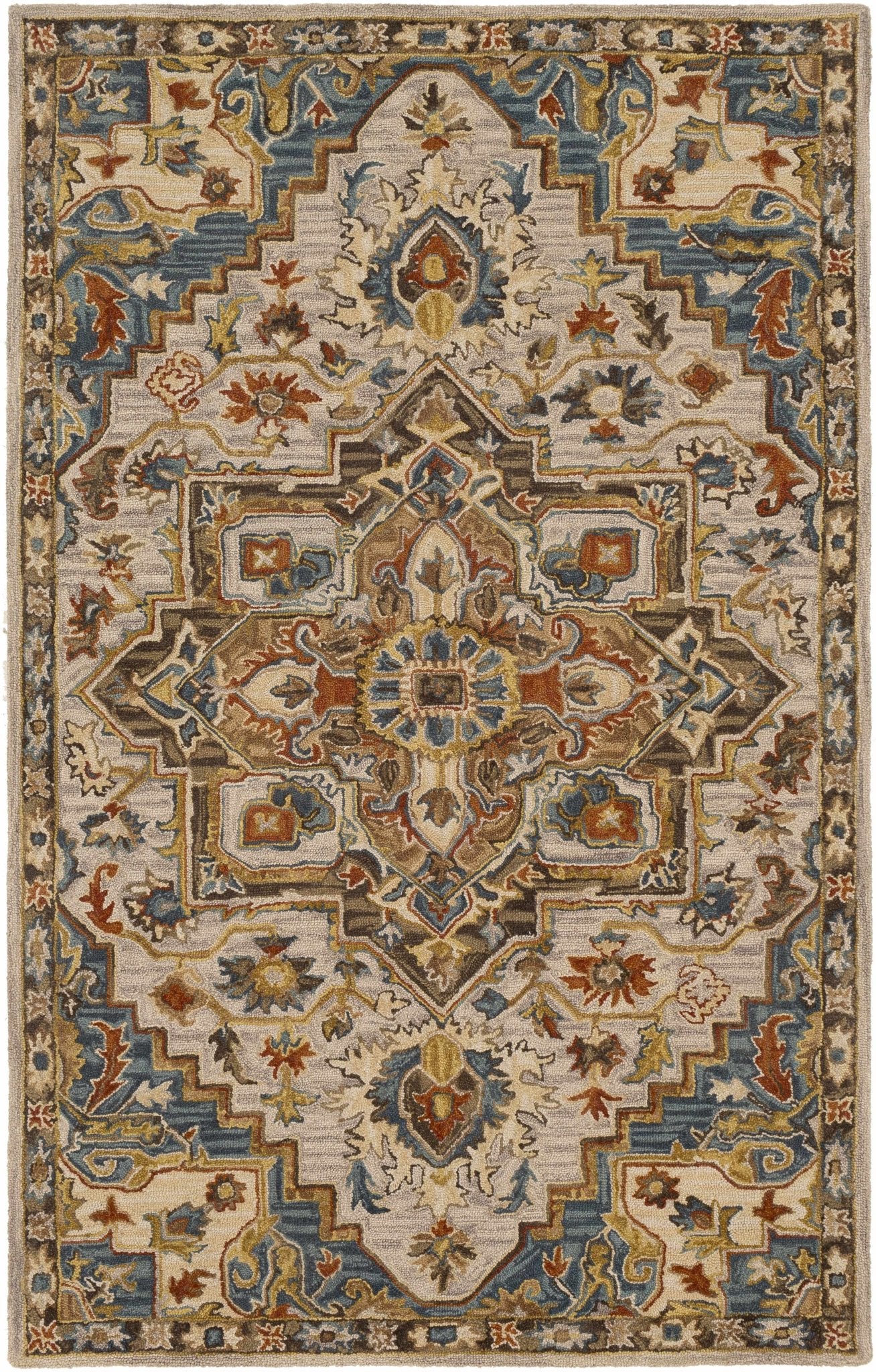 Traditional Floral Peach, Purple Teal and Rust Medallion Hand Tufted wool Area Rug - The Rug Decor
