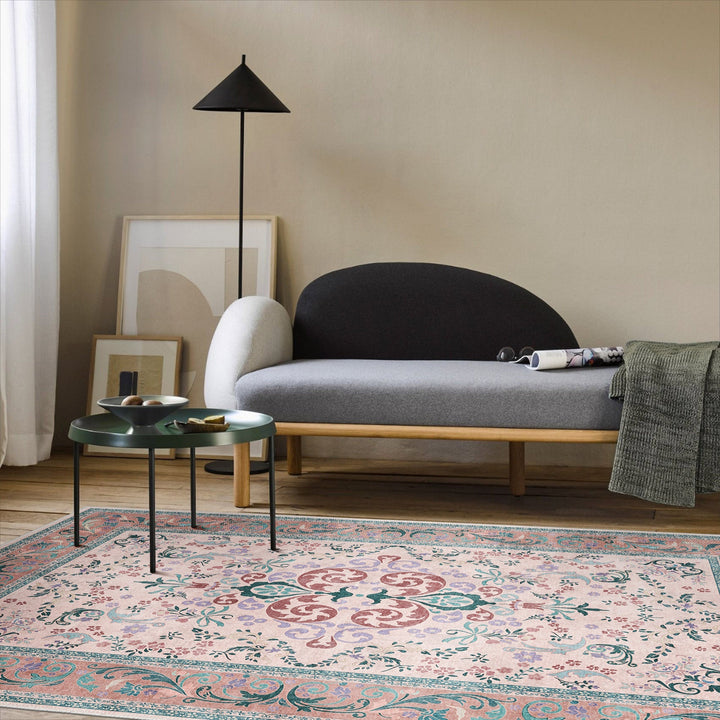 Traditional Floral Pink Cotton Machine Washable Area Rug - The Rug Decor