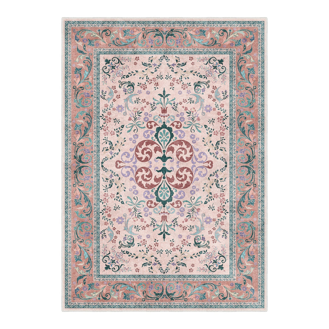 Traditional Floral Pink Cotton Machine Washable Area Rug - The Rug Decor