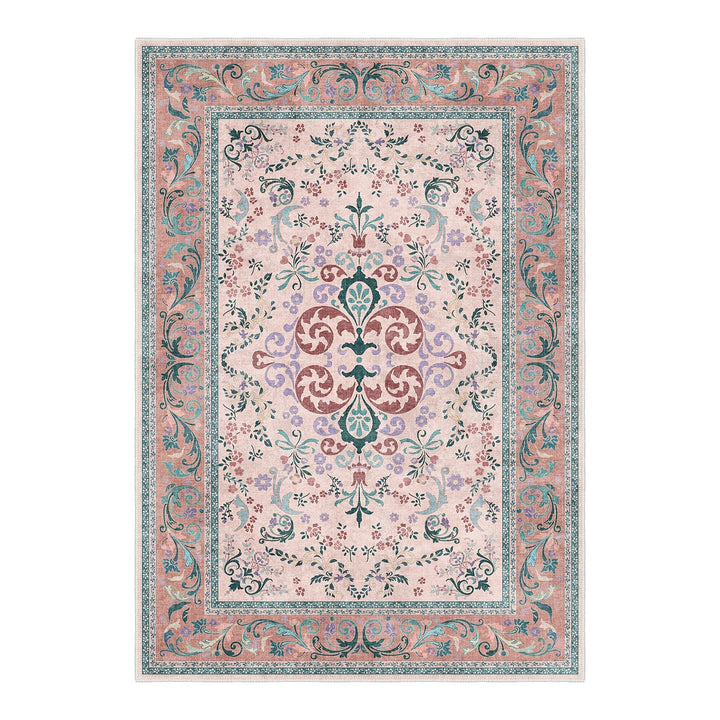 Traditional Floral Pink Cotton Machine Washable Area Rug - The Rug Decor