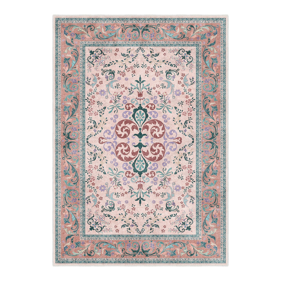 Traditional Floral Pink Cotton Machine Washable Area Rug - The Rug Decor