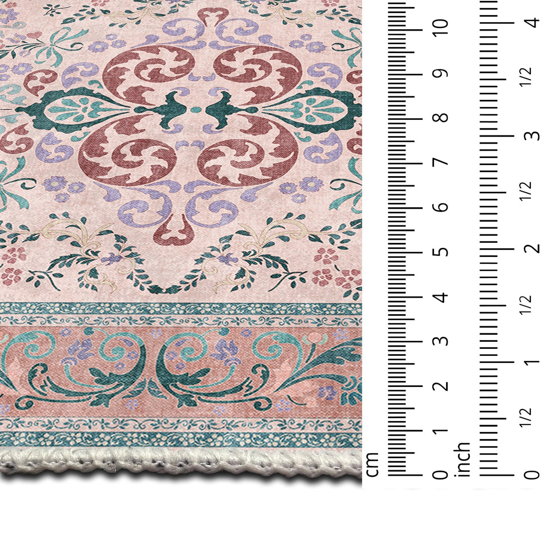 Traditional Floral Pink Cotton Machine Washable Area Rug - The Rug Decor