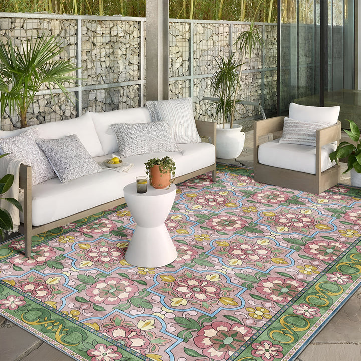 Traditional Floral Pink Machine Washable Cotton Area Rug - The Rug Decor