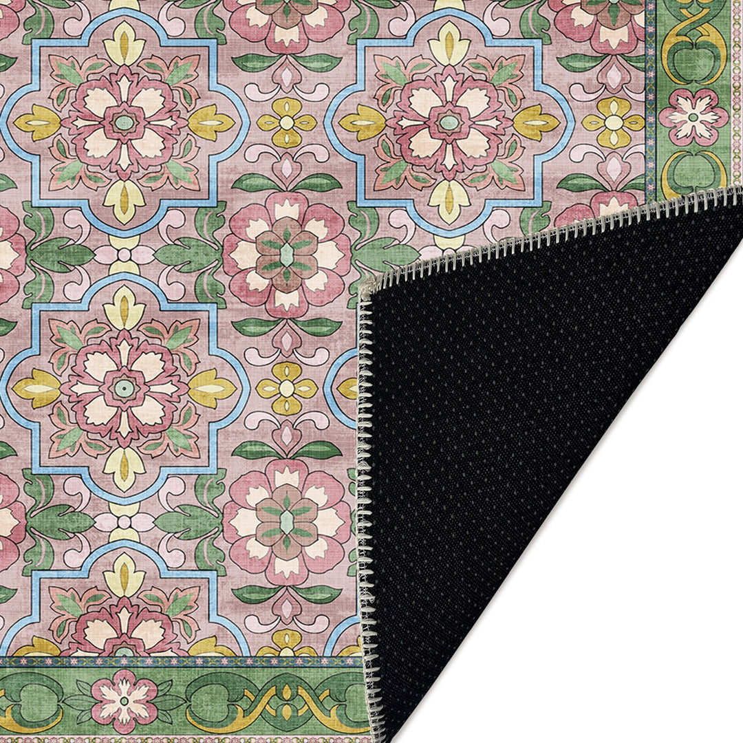 Traditional Floral Pink Machine Washable Cotton Area Rug - The Rug Decor