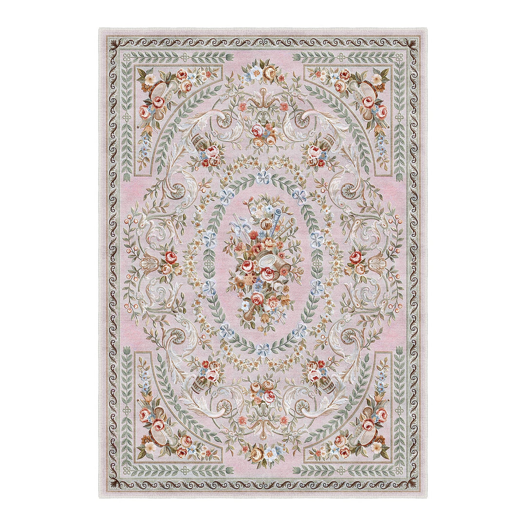 Traditional Floral Pink Machine Washable Cotton Area Rug - The Rug Decor