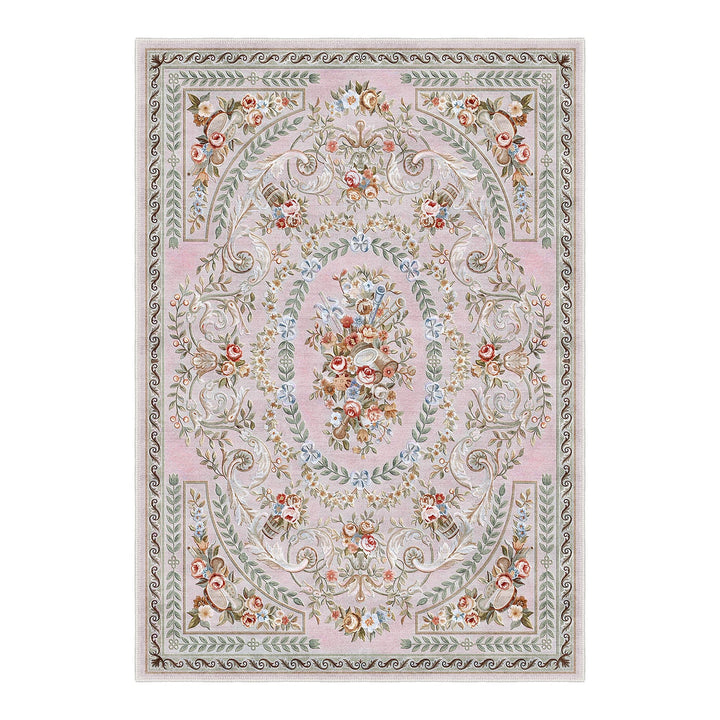 Traditional Floral Pink Machine Washable Cotton Area Rug - The Rug Decor