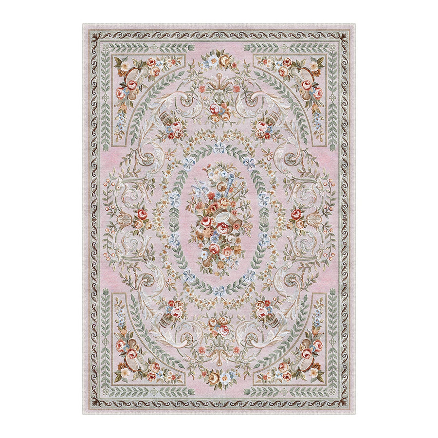 Traditional Floral Pink Machine Washable Cotton Area Rug - The Rug Decor