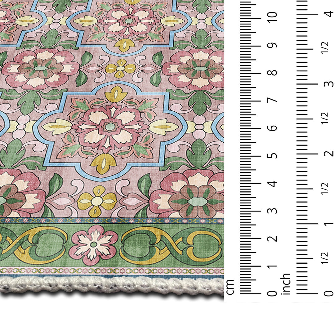 Traditional Floral Pink Machine Washable Cotton Area Rug - The Rug Decor