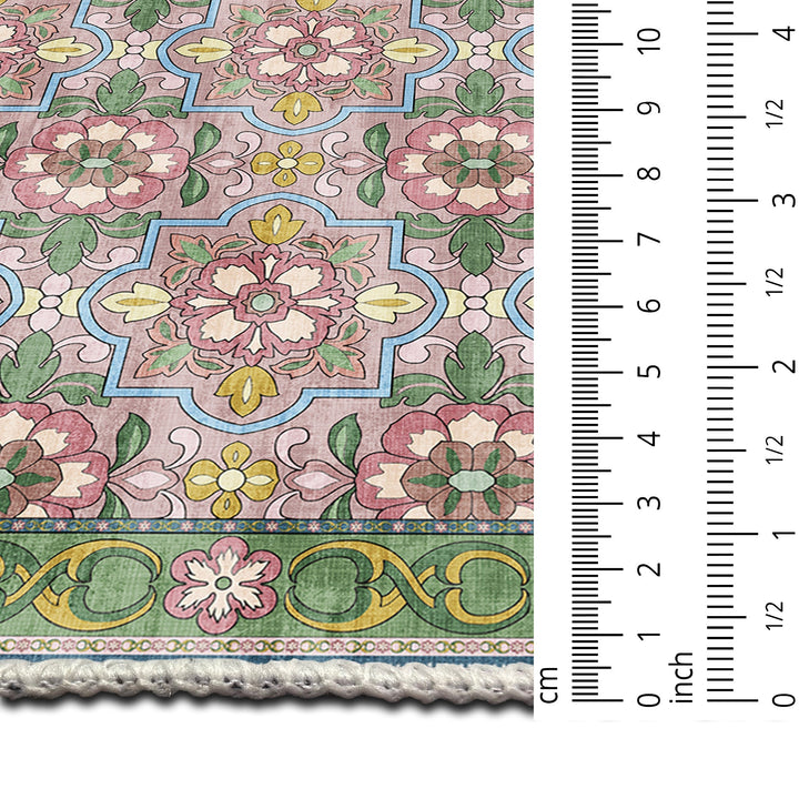 Traditional Floral Pink Machine Washable Cotton Area Rug - The Rug Decor