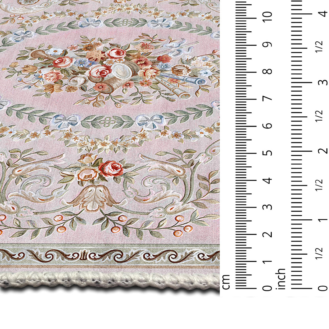 Traditional Floral Pink Machine Washable Cotton Area Rug - The Rug Decor