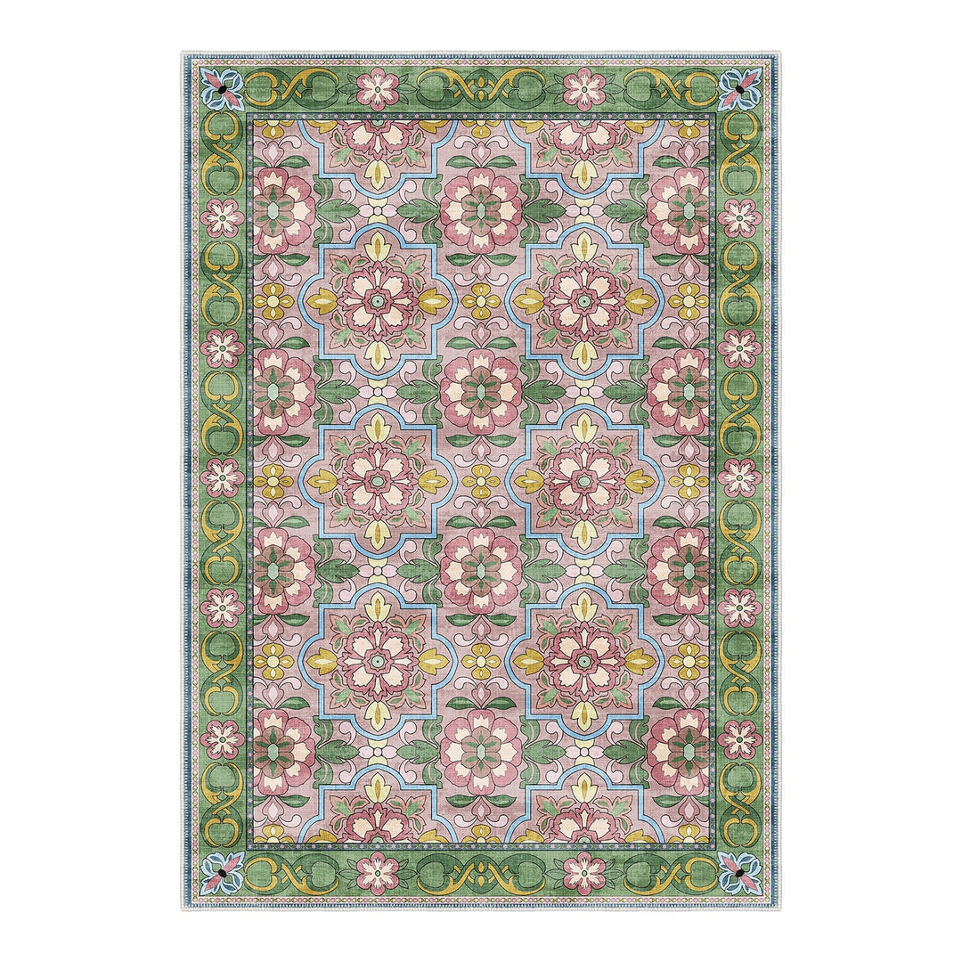 Traditional Floral Pink Machine Washable Cotton Area Rug - The Rug Decor