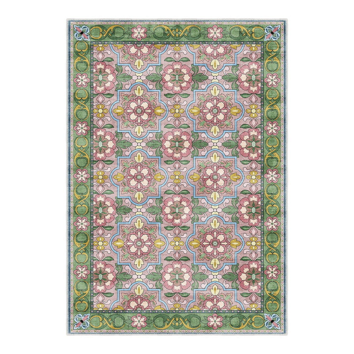 Traditional Floral Pink Machine Washable Cotton Area Rug - The Rug Decor