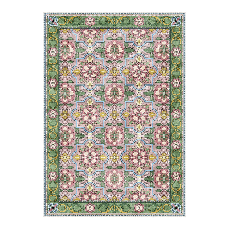 Traditional Floral Pink Machine Washable Cotton Area Rug - The Rug Decor