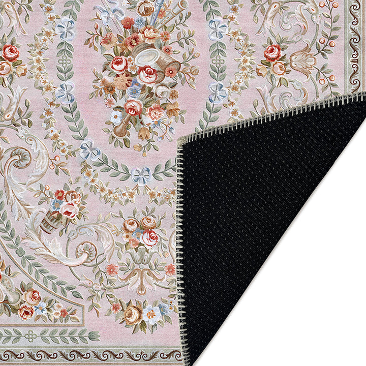Traditional Floral Pink Machine Washable Cotton Area Rug - The Rug Decor