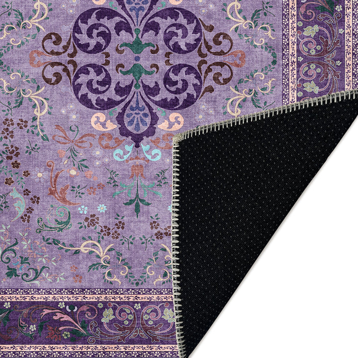 Traditional Floral Purple Machine Washable Cotton Area Rug - The Rug Decor