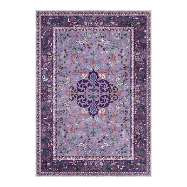 Traditional Floral Purple Machine Washable Cotton Area Rug - The Rug Decor